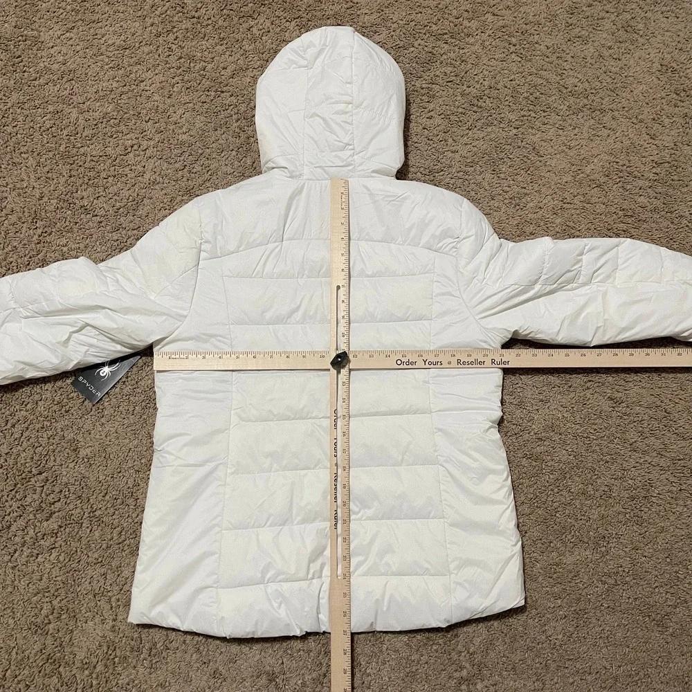 Spyder Puffer Jacket Womens Large Bright White Hooded Quilted Full Zip Ski NEW
